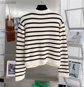 Sweaters C Lin same black and white stripe contrast color knitted cardigan round single breasted sweater coat HKD230911