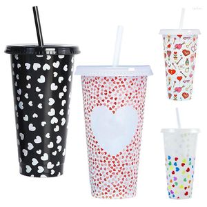 Tumblers calor copos sensíveis cor mudando copo com tampa e palha 710ml grande capacidade engraçado bonito coração caneca reutilizável