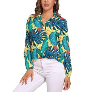 Camicette da donna Camicetta con foglie tropicali Giallo limone modello carino Camicia classica a maniche lunghe da donna Top oversize estivi