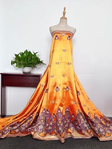 Gorge tecido de renda laranja seda africana vestido feminino costura artesanato bordado 2023 alta qualidade 5 jardas vestidos de festa têxtil nigeriano senhora trajes de vestuário feminino YQ-5023