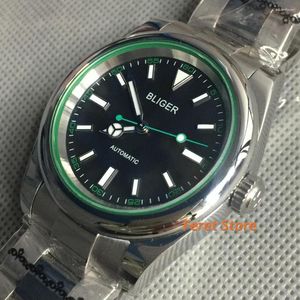 Wristwatches 39mm Black Green Automatic Men Watch 21 Jewels MIYOTA 8215 Movement Sapphire Crystal Steel Band Date Display