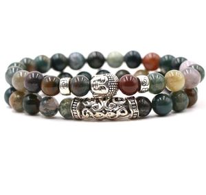 Bracciale con perline in pietra naturale lavica da 8 mm con perline Set per uomo Yoga Chakra Gioielli energetici Regalo Vulcano Perline Testa di Buddha Elastico Otgk1