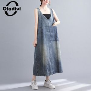 Casual klänningar stor storlek kvinnor sundress ärmlös denim klänning sommar lös jean vintage damer överdimensionerade kläder 382