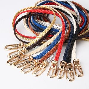 Knitted PU Leather Belt Thin Weave Waist Belt Braided Decorative Solid Color Adjustable Alloy Pin Buckle Women Waistband Belts