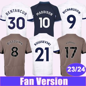 2023 24 SANCHEZ SON Mens Soccer Jerseys HOJBJERG BENTANCUR KULUSEVSKI ROMERO E. ROYAI Home White Away Football Shirt Short Sleeves Uniforms