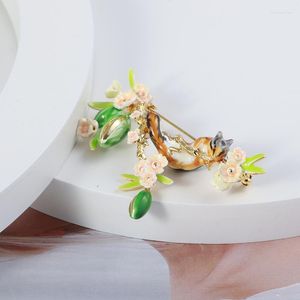 Brooches Hand-Painted Enamel Glaze Forest Cute Rat Chipmunk Flower Fruit Fashion Brooch Pins For Women Female Jewelry