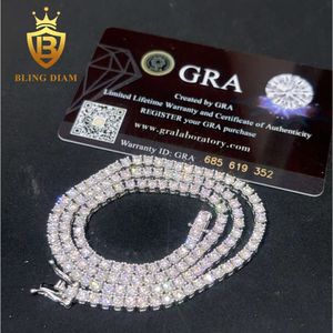 Bling Diamond Hip Pop Chain Necklace 4mm Round Brilliant Cut Vvs1 Moissanite Diamond Luxury Tennis Chain
