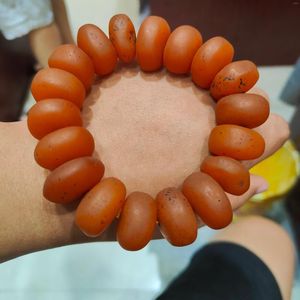 Strand Genuine Baltic Old Amber Bracelet Men Women Healing Gemstone Fine Jewelry Accessories Natural Cake Bead Big Bracelets