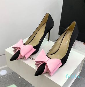 Satin yay pompaları elbise ayakkabıları rhinestone dekorasyon kadın stiletto topuk ayakkabı bowtie parti ayakkabıları lüks tasarımcılar ayakkabı kutu ile