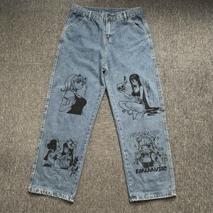 Erkekler Kot Godyeu Erkekler Yıkanmış Harajuku Anime Baskı Bul Giyim Pamuk Moda Gevşek Geniş Bacak Pantolon289F