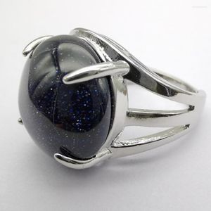 Cluster anéis azul arenito redondo grânulo gem dedo anel jóias tamanho 8-9 x232