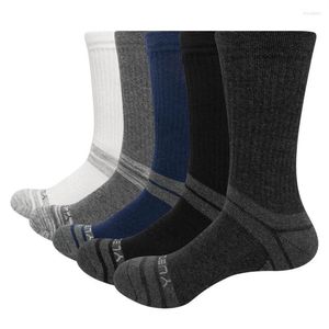 Meias masculinas 5 pares pacote desempenho algodão umidade wick esportes caminhadas treino treinamento almofada tripulação ao ar livre tamanho 37-214a