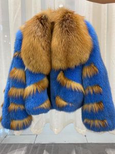 Kvinnors päls importerade stor riktig krage hårrock kort ung stickad tjocka varma high street jackor höst/vinterkläder