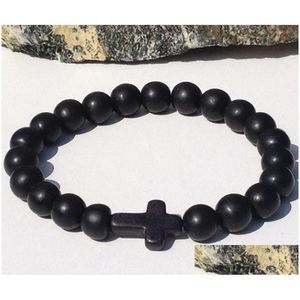 Beaded SN0060 Partihandel Handarbete Black Onyx Armband Stone Cross Men Armband Drop Leverans smycken DHGARDEN DHBHY