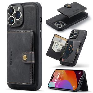 Socktät läder 2in1 Löstagbart korthållare Wallet Case för iPhone 15 Pro Max 14 13 12 11 XR XS X 8 7 Flip Kickstand avtagbara telefonomslag Conque