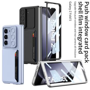 Luxury Carbon Fiber Vogue telefonfodral för Samsung Galaxy Z Folding Fold5 5G Hållbart tryckfönster Fullt skyddskort Slot Lychee Print Leather Fold Shell Shock Sock Proof