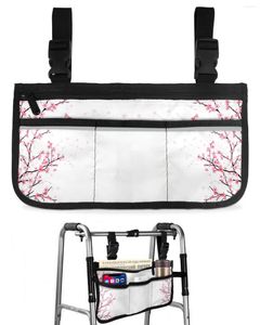 Sacos de armazenamento Primavera flor rosa flor de cerejeira branco cadeira de rodas saco lateral scooter elétrico andando bolsa