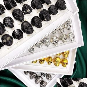Band Rings Fashionable 30Pcs/Set Skl Top Vintage Gothic Mticolor Big Size Metal Punk Style Rock Men And Women Jewelry Accessories Bike Dhhod