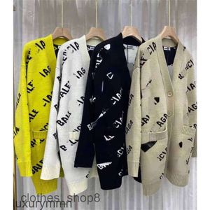 balencigs mens hoodies italy brand Paris 23 winter new letter loose medium long wool cardigan leisure V-neck single breasted coat sweater hui1 NU9G