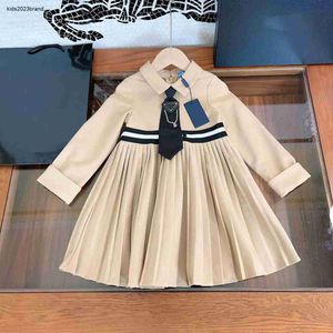 Dress for girl fashion baby clothes Black tie decoration Kids frock Size 110-160 CM Long sleeved lapel Child Skirt Sep05