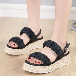 Sandals Women Wedge Beach Casual High Heels 2023 Summer Fashion Buckle Straw Rope Shoes Apricot Gray Black Zapatillas Mujer