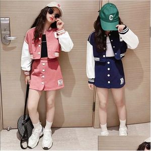 Clothing Sets Girls Skirt Spring And Autumn Sports Suit Baseball Uniform Jacket Short Two Piece Korean Children S 230307 Drop Delivery Dhiot