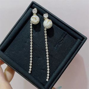 20 -styl luksusowy projektanci marki listy Ccity Stud Gold Silver Women Crystal Rhinestone Pearl Long Earring Wedding Party Jewerlry 578