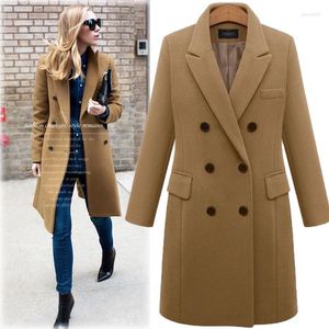 Women's Wool 2023 Autumn Winter Coat Women Straight Long Blend Jacket Elegant Burgundy Black Office Lady