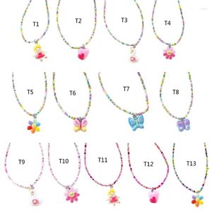 Pendant Necklaces Colorful Cartoon Heart Butterfly Beaded Necklace Sweet And Lovely Flower Jewelry For Women Girl Teen