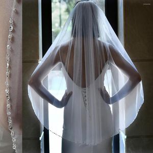 Véus nupciais mza22 borda frisada com strass e cristais véu de casamento cristal organza acessórios de noiva