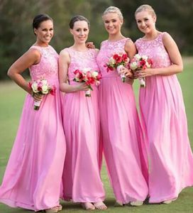 2023 Cheap Appliqued Bridesmaid Dresses Sheer Jewel Neckline Sleeveless Backless Prom Gown Chiffon Floor Length Pleated Long Evening Dress B025