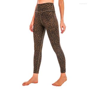 Kvinnors leggings skjuter upp fitness hög midja snabb torr höftlyft leopard leggins träning naken känsla mjuk mager kvinna