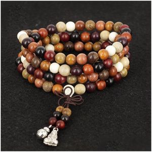 Beaded St0201 Womens 6 Mm Natural Wood Beads Bracelet Tibetan Buddhism Good Luck 108 Mala Wrist Nce Drop Delivery Jewelry Bra Dhgarden Dhwgv