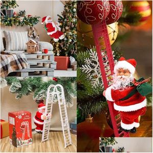 Juldekorationer elektrisk klättring Santa Claus Batteridriven stege med musik hängande kreativt rep släppleverans hem trädgård dhu4s