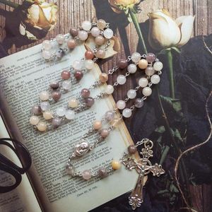 Pendant Necklaces CottvoTrinity Cross Rosary Necklace Chrysoberyl Violet Stone Prayer Beads Chain Our Lady Medal Crucifixion Chaplet Jewelry