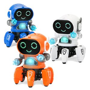 Intelligens Toys Kids Electric Dancing Robot Cute 6 Claw Colorful LED -lampor Musik Mini Walking Singing Remote Control Toys 230911