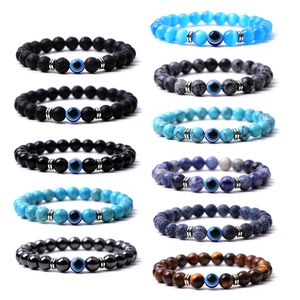 Turkish Blue Evil Eye 8mm Tiger Eye Beads Handmade Elasticity Bracelet for Men Women Yoga Reiki Jewelry