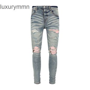 Denim Amiryes Jeans Designer Calças Homem Mens Jean 2023 Novo Rosa Skinny Light Blue Moda Slim Fit Y2OD