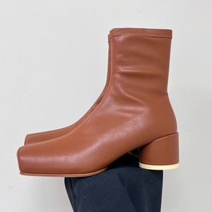 Stiefel Früher Frühling Frauen Anke Einfarbig Quadratische Zehe Erscheinen Beinlänge Kurze Echtleder Obermaterial Runde Ferse Dame Schuhe 230911