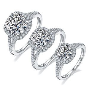 Anel quadrado de casamento de diamante de alta qualidade S925 prata esterlina 1.5/2/3 quilates cor D linha anéis presente feminino