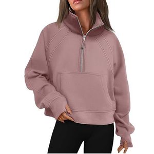 LU-88 Yoga Scuba Half Zip Hoodie Jacket Designer Sweater Womens Define Workout Sport Coat Fitness Activewear Top Solid Zipper Sweatshirt Sports Gym Clothes mm