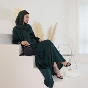Ethnische Kleidung Abaya-Sets für Frauen, Satinstoff, islamischer Muslim, bescheiden, 2-teilig, ärmellos, Slip-Kleid, Kimono, Dubai, Hijabi (ohne Schal)