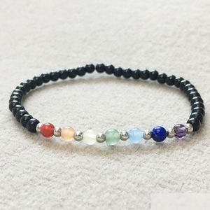 Beaded Mg0071 Wholesale 7 Chakra 4 Mm Mini Gemstone Bracelet Womens Black Tourmaline Yoga Mala Energy Nce Jewelry Drop Delive Dhgarden Dhzdq