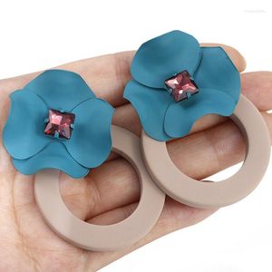 Baumelnde Ohrringe, trendige Damen-Kreis-Acryl-Strass-Blumen-Statement-Tropfenohrringe, Geschenk für Modeschmuck