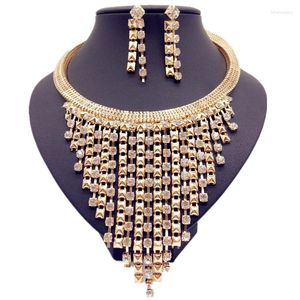 Necklace Earrings Set Fashion Clothing Decoration Exaggerated Diamond Fringed Clavicle Chain For Women