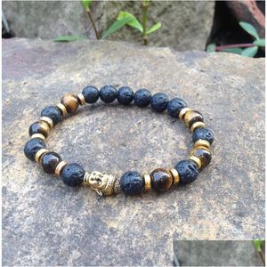 Beaded SN0378 gör dig egen armband man tiger ögon guld buddha huvud lave sten smycken mala armband droppleverans dhgarden dhlwv