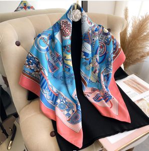 Quadrado 90x90cm Letras de designer simples imprimem Rosa Floral Silk Fanding Headnd para mulheres Moda Handle Saco lenços Paris ombro de bagagem de bagagem de cabeça de fita