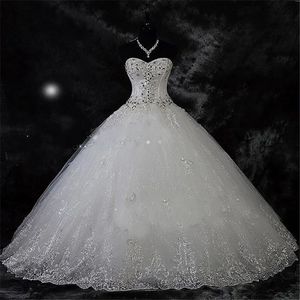 Ball Gown Wedding Dresses White Bridal Gowns Formal New Ivory Custom Plus Size Lace Up Zipper Beaded Applique Tulle Sweetheart Sleeveless Lace