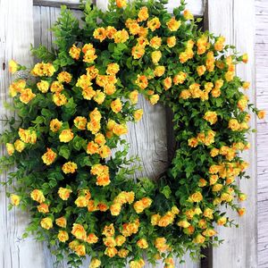 Decorative Flowers Wreaths Christmas Colorful Spring Wreath Artificial Plant Flowers Seasonal Garland Ornament For Wall Decor Welcome Wreath 230911