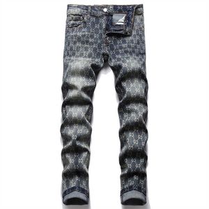 New 2022 Summer Street Fashion Men's Jeans Printed Cotton Pants Fashion City Tight Mid Waist Casual 3267